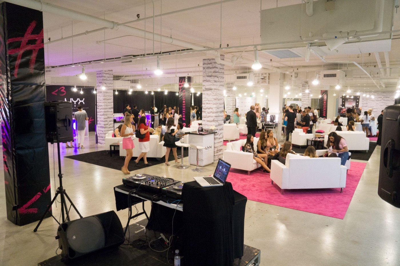A furnished lounge configured for a brand event