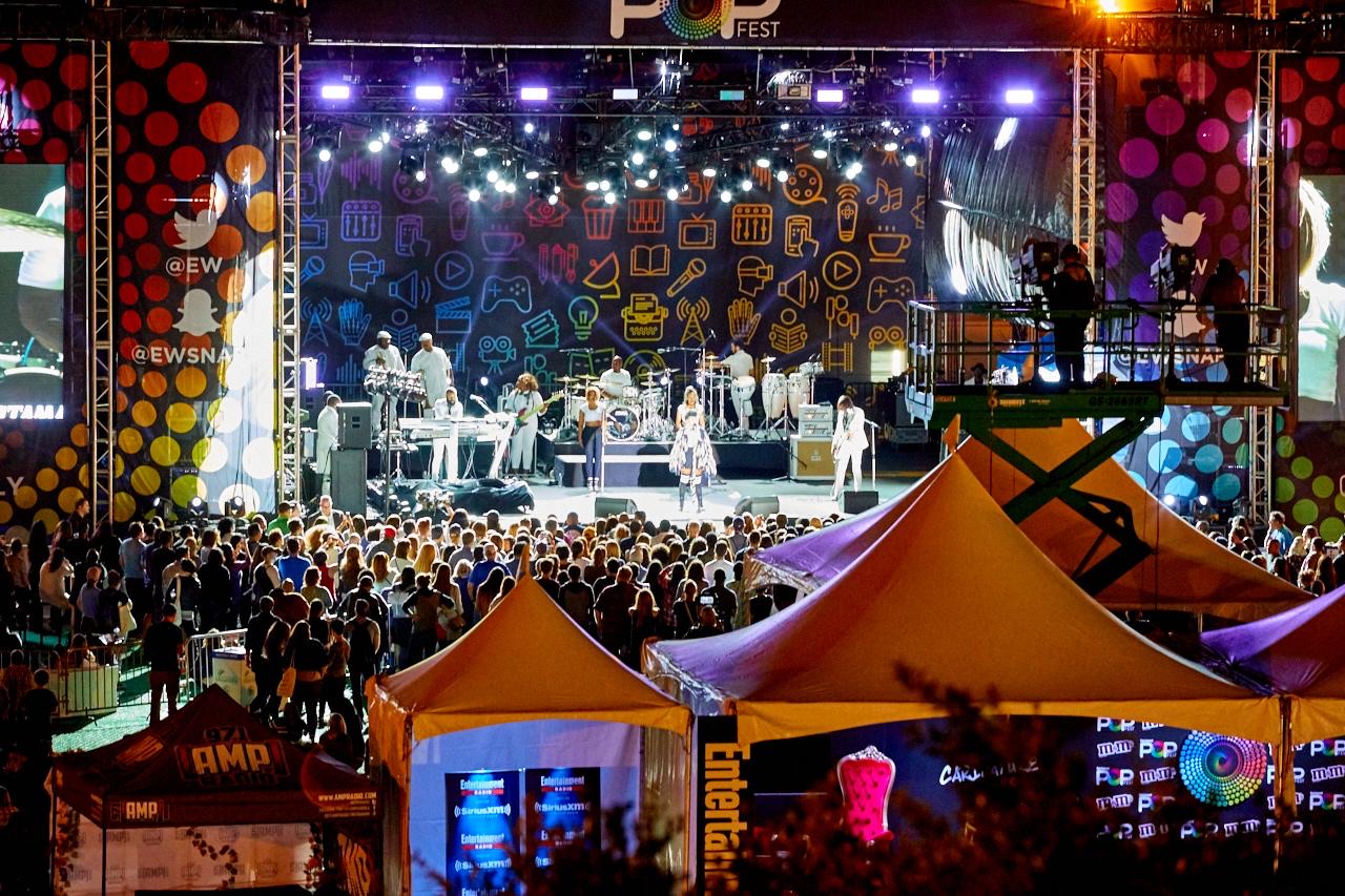 An outdoor festival stage at night