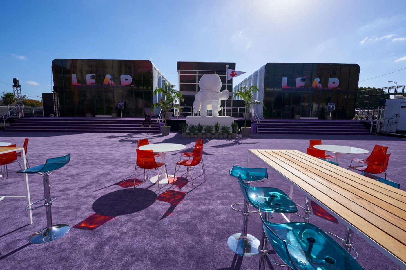 Structures and seating set across the event lot